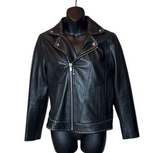 The kooples women’s 100% lambskin leather studded moto jacket edgy goth